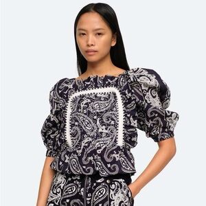 SEA
Theodora Crochet-trimmed Quilted Paisley-print Cotton Top - Blue